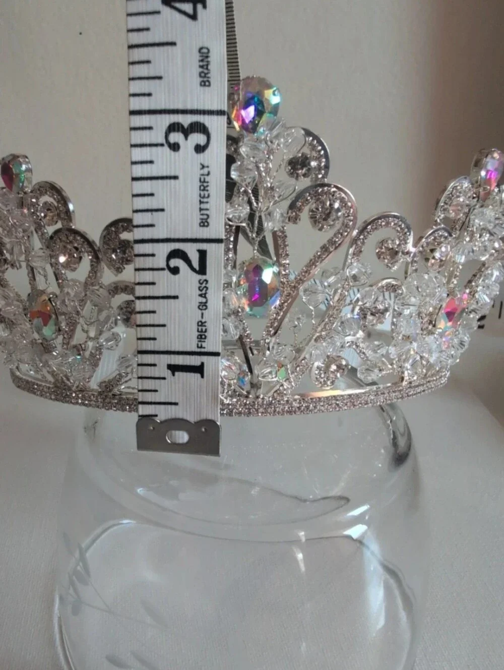 Silver Rhinestone Tiara Crown with Iridescent Gems